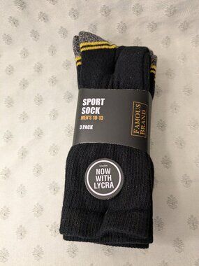 New!  3 Pairs of Men's Sports Socks  10-13
